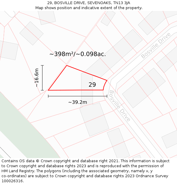 29, BOSVILLE DRIVE, SEVENOAKS, TN13 3JA: Plot and title map