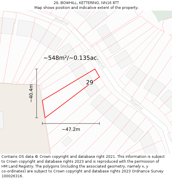 29, BOWHILL, KETTERING, NN16 8TT: Plot and title map