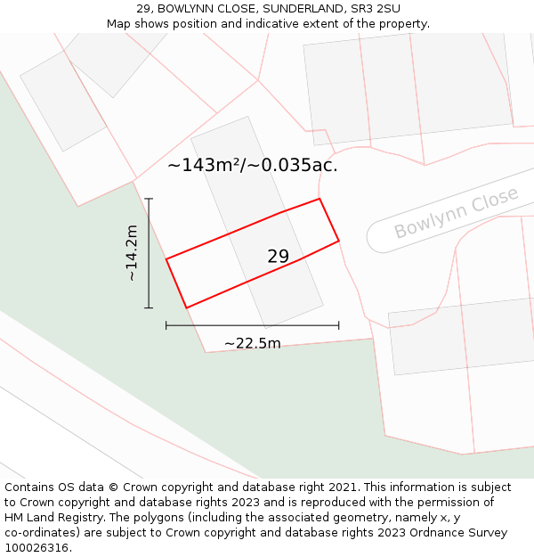 29, BOWLYNN CLOSE, SUNDERLAND, SR3 2SU: Plot and title map
