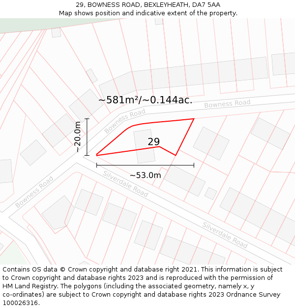 29, BOWNESS ROAD, BEXLEYHEATH, DA7 5AA: Plot and title map
