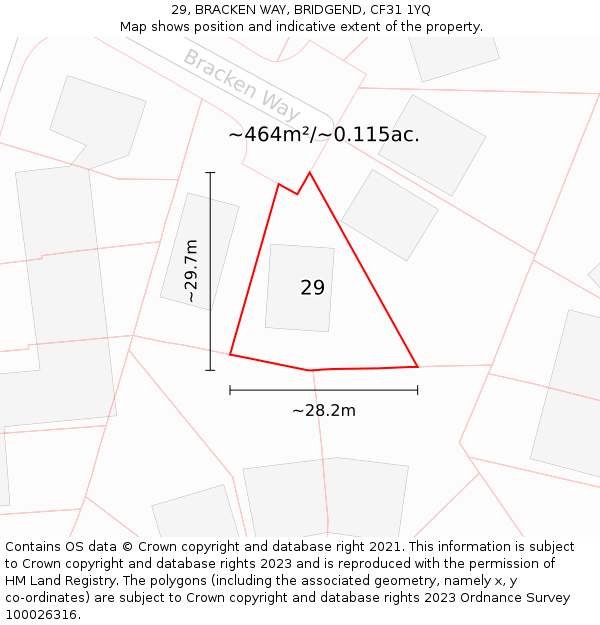 29, BRACKEN WAY, BRIDGEND, CF31 1YQ: Plot and title map