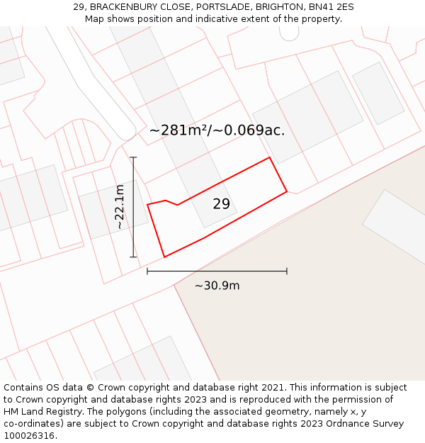 29, BRACKENBURY CLOSE, PORTSLADE, BRIGHTON, BN41 2ES: Plot and title map
