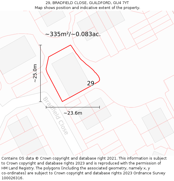 29, BRADFIELD CLOSE, GUILDFORD, GU4 7YT: Plot and title map