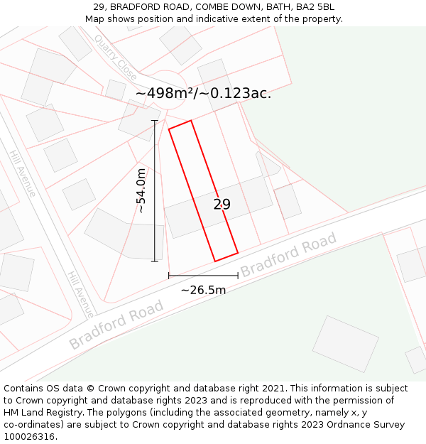 29, BRADFORD ROAD, COMBE DOWN, BATH, BA2 5BL: Plot and title map