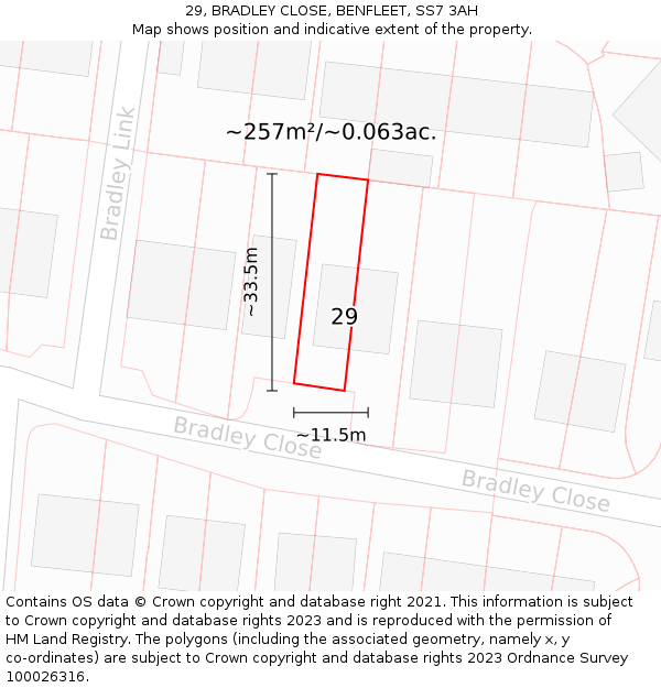 29, BRADLEY CLOSE, BENFLEET, SS7 3AH: Plot and title map