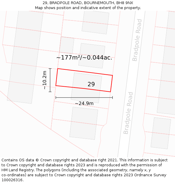 29, BRADPOLE ROAD, BOURNEMOUTH, BH8 9NX: Plot and title map