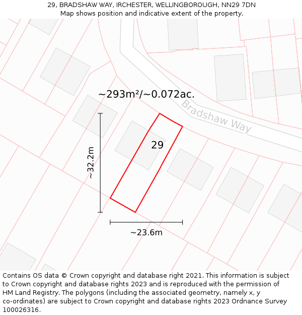29, BRADSHAW WAY, IRCHESTER, WELLINGBOROUGH, NN29 7DN: Plot and title map