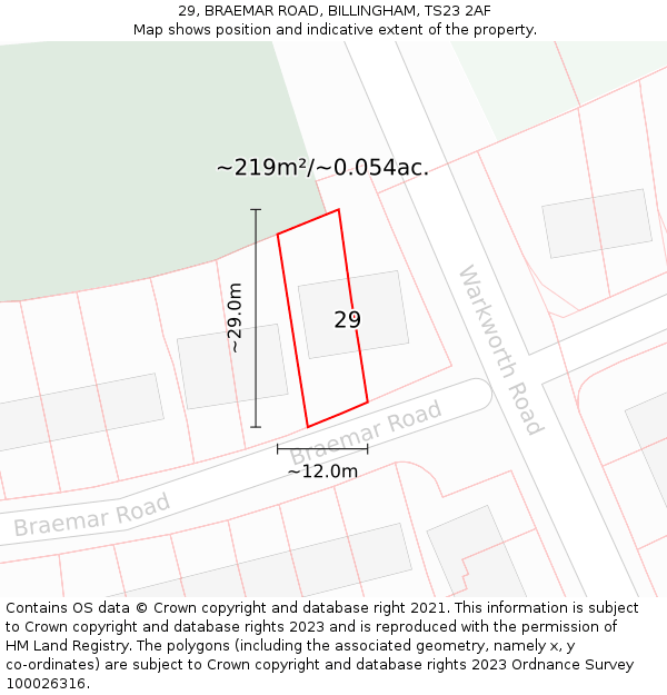 29, BRAEMAR ROAD, BILLINGHAM, TS23 2AF: Plot and title map