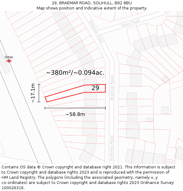 29, BRAEMAR ROAD, SOLIHULL, B92 8BU: Plot and title map