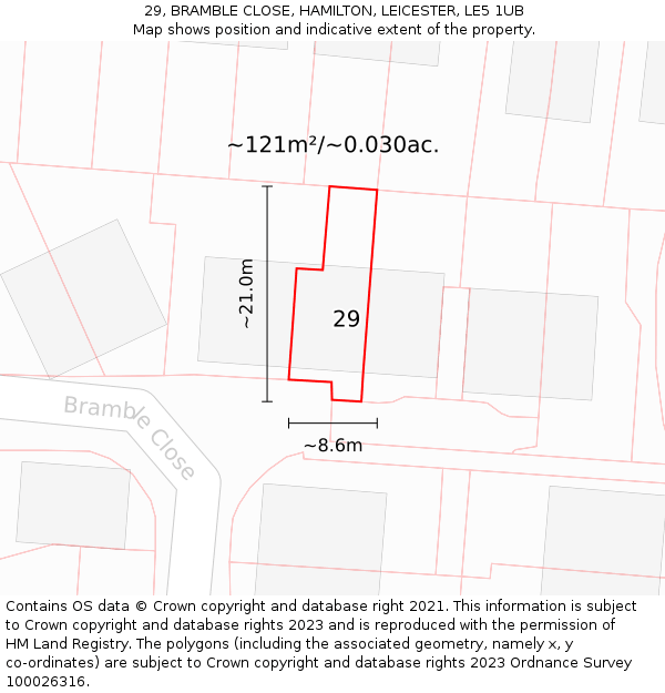 29, BRAMBLE CLOSE, HAMILTON, LEICESTER, LE5 1UB: Plot and title map