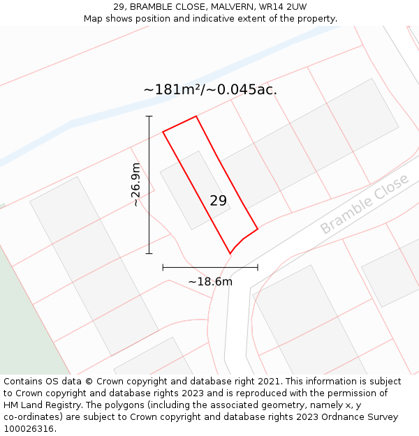 29, BRAMBLE CLOSE, MALVERN, WR14 2UW: Plot and title map