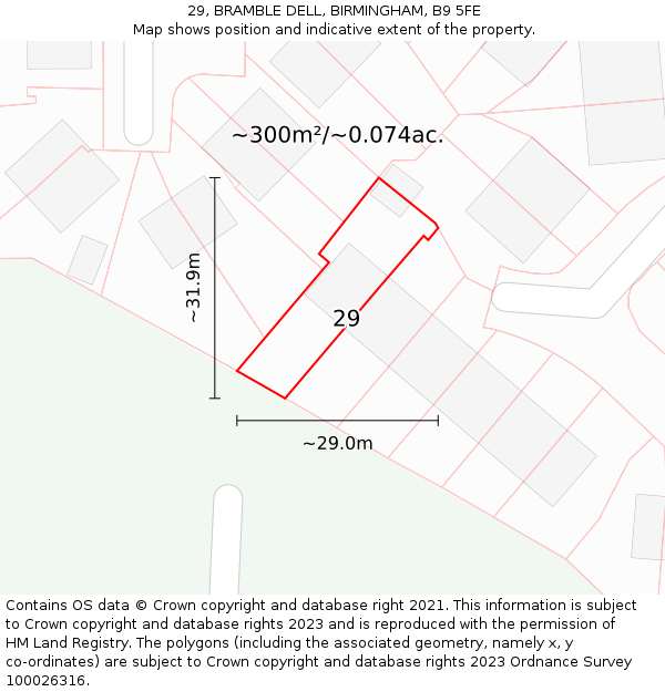 29, BRAMBLE DELL, BIRMINGHAM, B9 5FE: Plot and title map