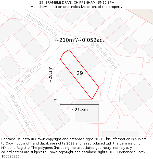 29, BRAMBLE DRIVE, CHIPPENHAM, SN15 3PH: Plot and title map