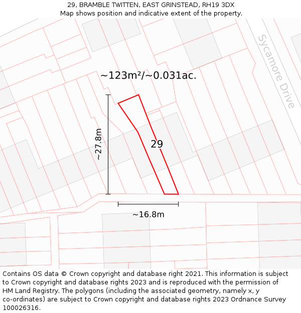 29, BRAMBLE TWITTEN, EAST GRINSTEAD, RH19 3DX: Plot and title map