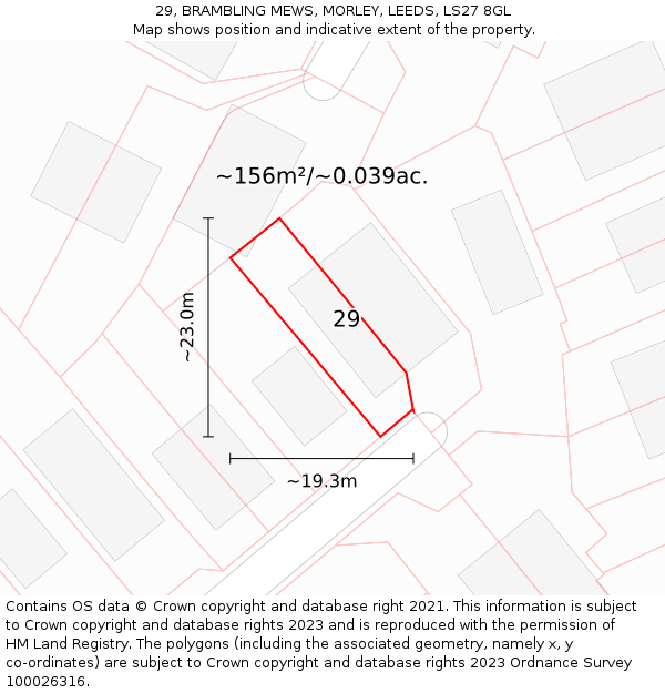 29, BRAMBLING MEWS, MORLEY, LEEDS, LS27 8GL: Plot and title map