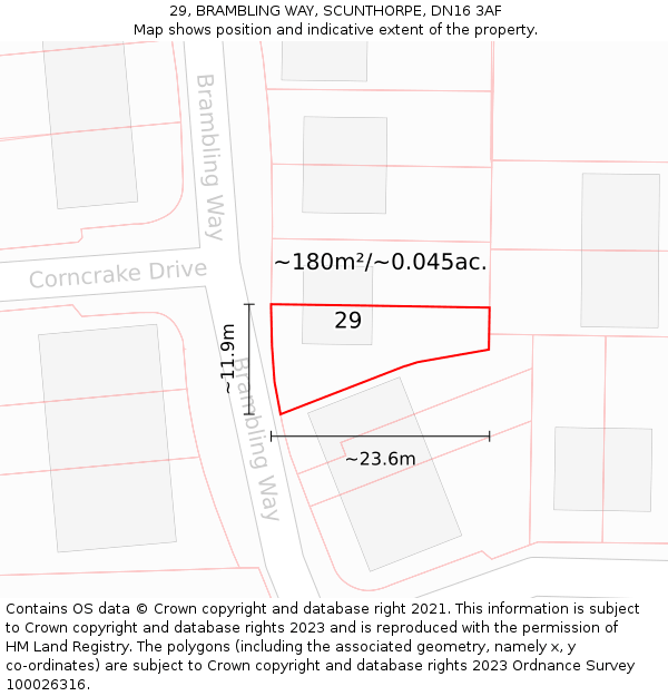 29, BRAMBLING WAY, SCUNTHORPE, DN16 3AF: Plot and title map