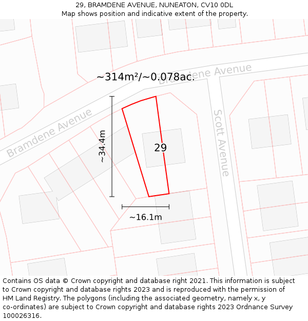 29, BRAMDENE AVENUE, NUNEATON, CV10 0DL: Plot and title map