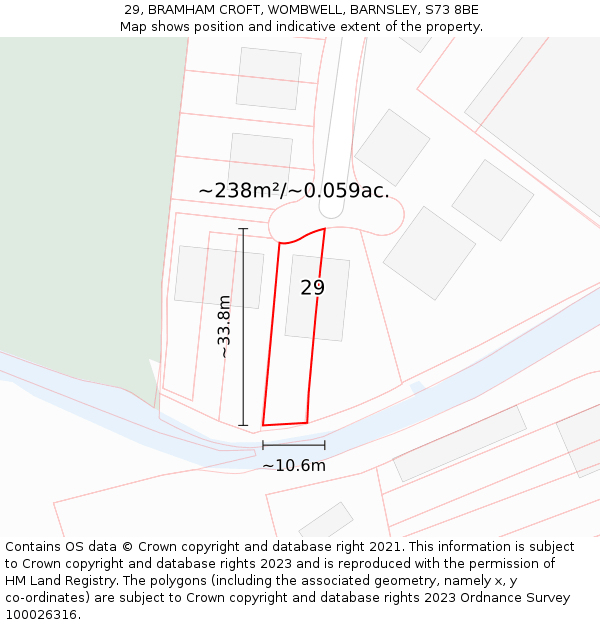 29, BRAMHAM CROFT, WOMBWELL, BARNSLEY, S73 8BE: Plot and title map