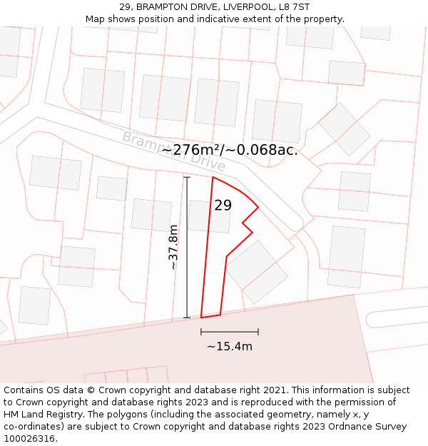 29, BRAMPTON DRIVE, LIVERPOOL, L8 7ST: Plot and title map