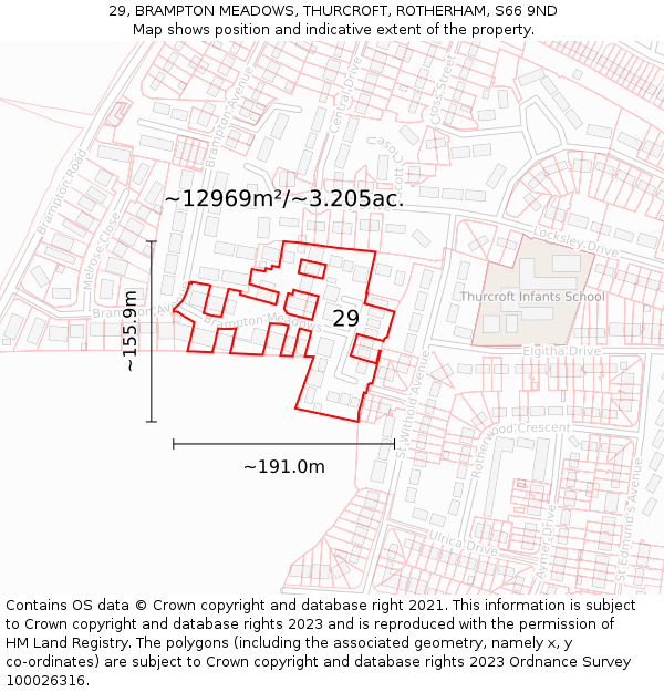 29, BRAMPTON MEADOWS, THURCROFT, ROTHERHAM, S66 9ND: Plot and title map