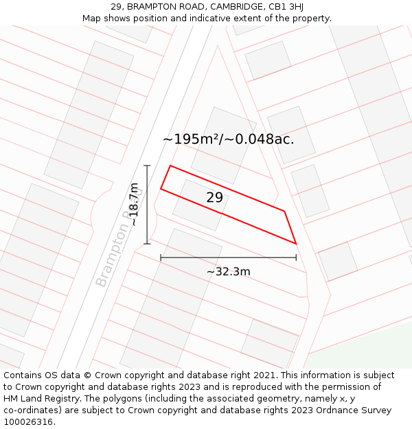 29, BRAMPTON ROAD, CAMBRIDGE, CB1 3HJ: Plot and title map