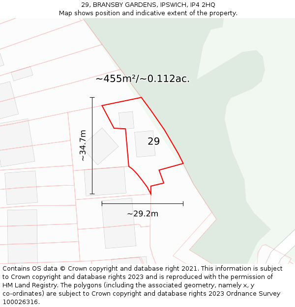 29, BRANSBY GARDENS, IPSWICH, IP4 2HQ: Plot and title map
