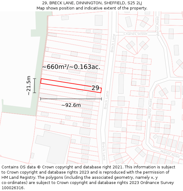 29, BRECK LANE, DINNINGTON, SHEFFIELD, S25 2LJ: Plot and title map