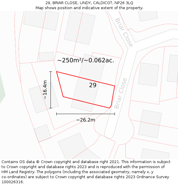 29, BRIAR CLOSE, UNDY, CALDICOT, NP26 3LQ: Plot and title map