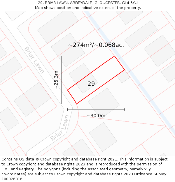 29, BRIAR LAWN, ABBEYDALE, GLOUCESTER, GL4 5YU: Plot and title map