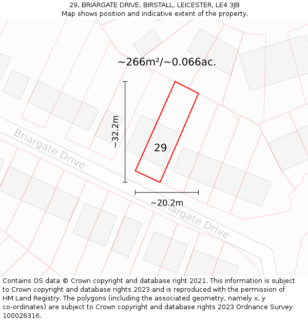 29, BRIARGATE DRIVE, BIRSTALL, LEICESTER, LE4 3JB: Plot and title map