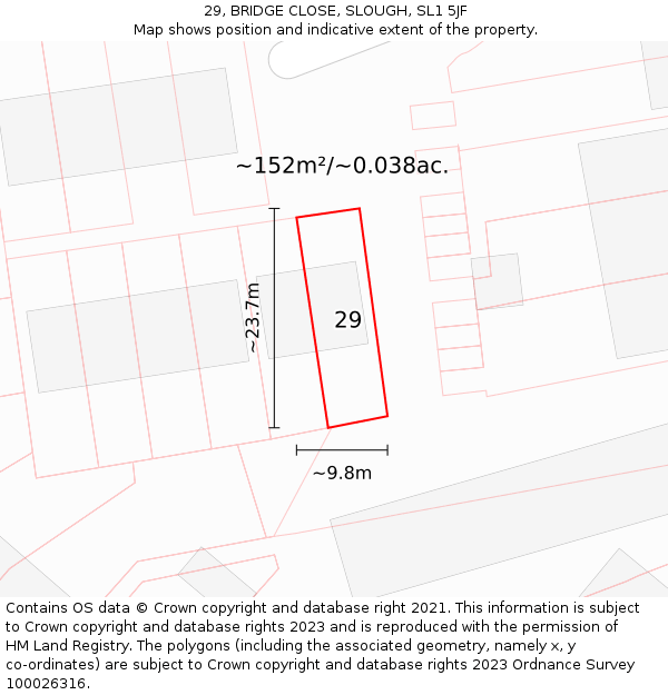 29, BRIDGE CLOSE, SLOUGH, SL1 5JF: Plot and title map