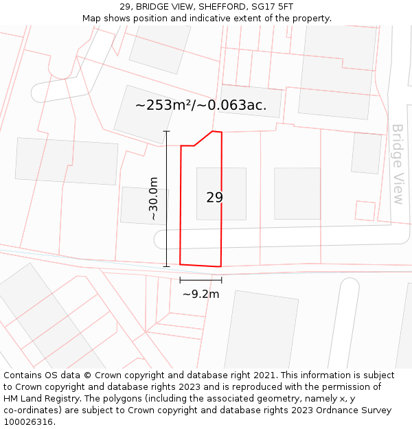 29, BRIDGE VIEW, SHEFFORD, SG17 5FT: Plot and title map