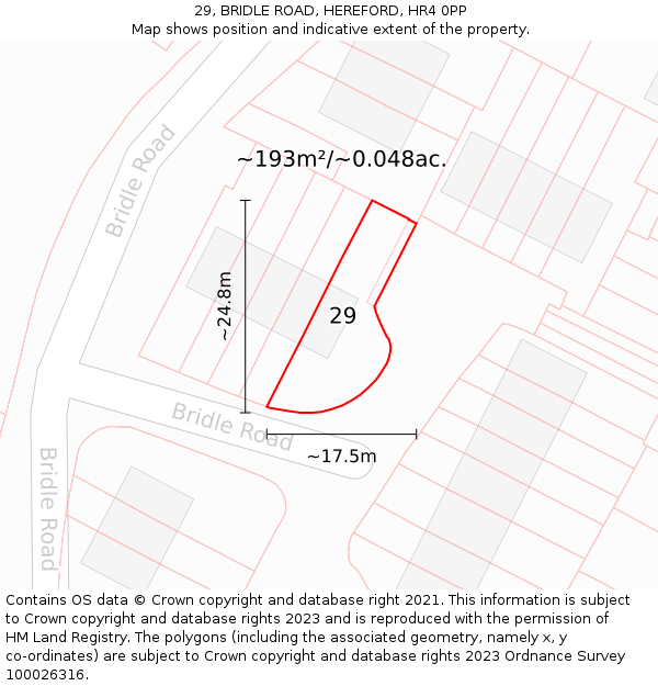 29, BRIDLE ROAD, HEREFORD, HR4 0PP: Plot and title map