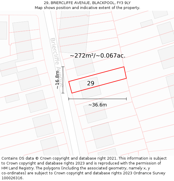 29, BRIERCLIFFE AVENUE, BLACKPOOL, FY3 9LY: Plot and title map