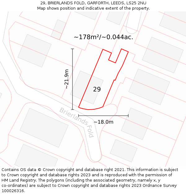 29, BRIERLANDS FOLD, GARFORTH, LEEDS, LS25 2NU: Plot and title map