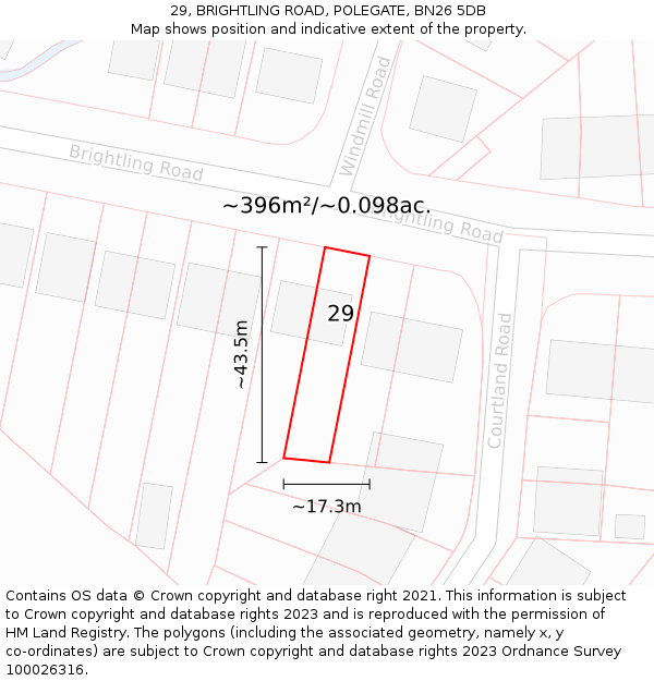 29, BRIGHTLING ROAD, POLEGATE, BN26 5DB: Plot and title map