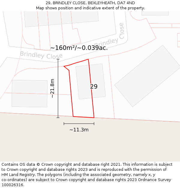 29, BRINDLEY CLOSE, BEXLEYHEATH, DA7 4ND: Plot and title map