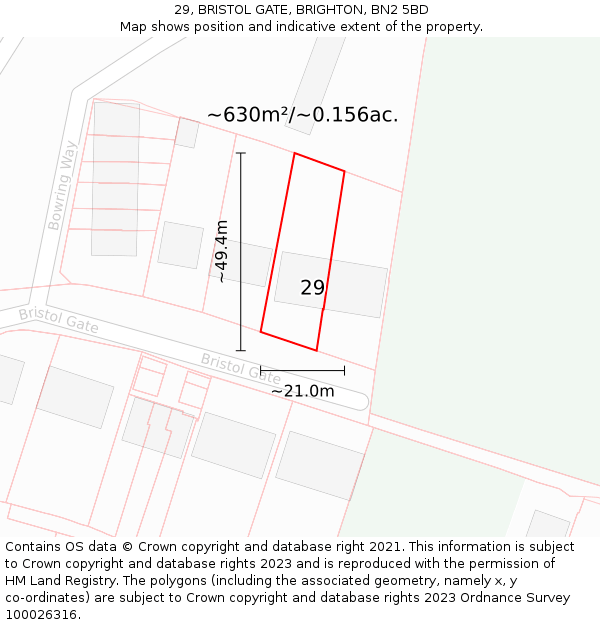 29, BRISTOL GATE, BRIGHTON, BN2 5BD: Plot and title map