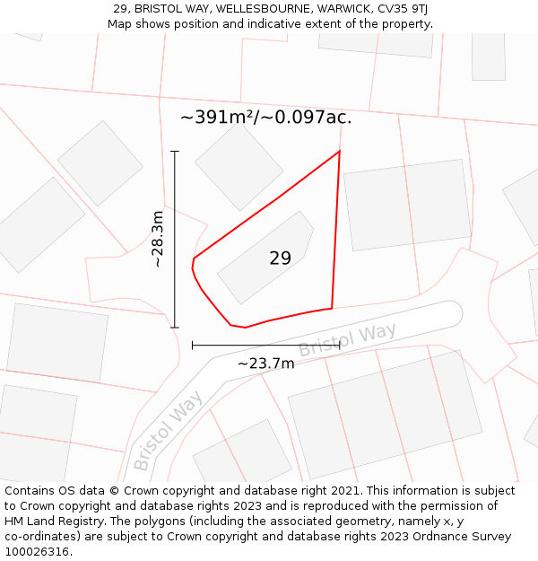 29, BRISTOL WAY, WELLESBOURNE, WARWICK, CV35 9TJ: Plot and title map