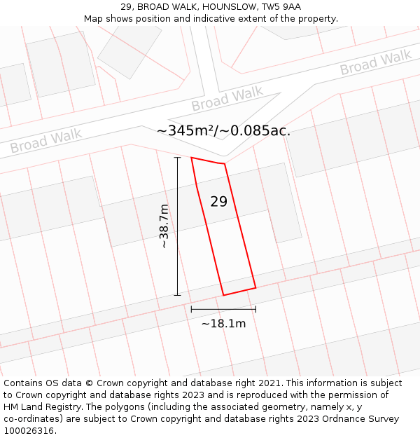 29, BROAD WALK, HOUNSLOW, TW5 9AA: Plot and title map