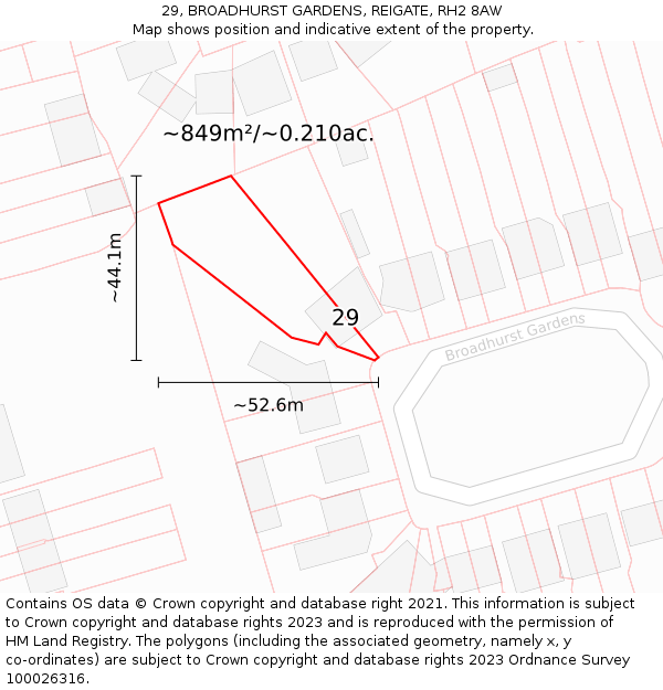 29, BROADHURST GARDENS, REIGATE, RH2 8AW: Plot and title map