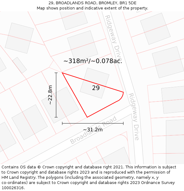 29, BROADLANDS ROAD, BROMLEY, BR1 5DE: Plot and title map