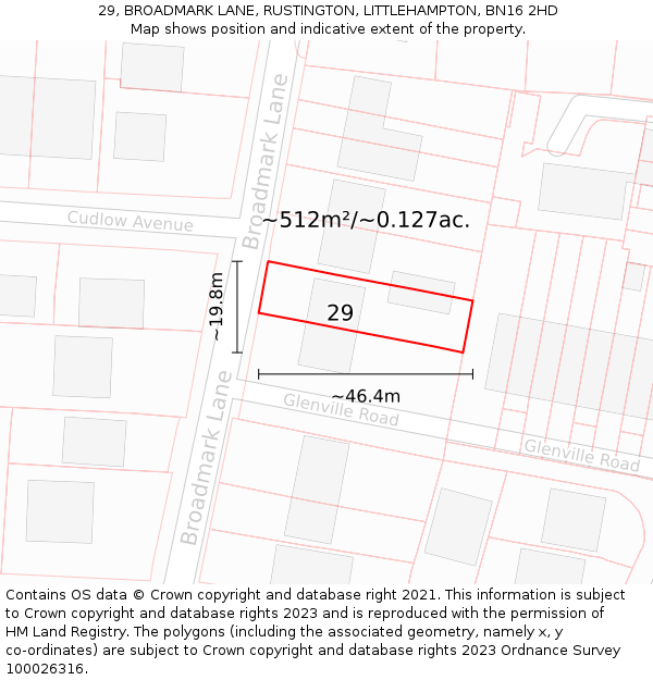 29, BROADMARK LANE, RUSTINGTON, LITTLEHAMPTON, BN16 2HD: Plot and title map