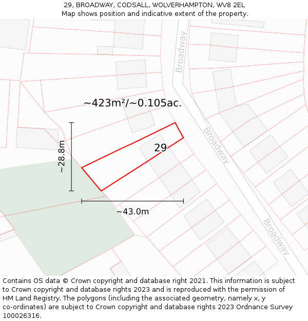 29, BROADWAY, CODSALL, WOLVERHAMPTON, WV8 2EL: Plot and title map