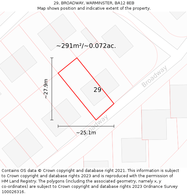 29, BROADWAY, WARMINSTER, BA12 8EB: Plot and title map