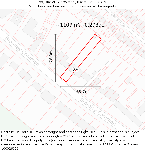 29, BROMLEY COMMON, BROMLEY, BR2 9LS: Plot and title map