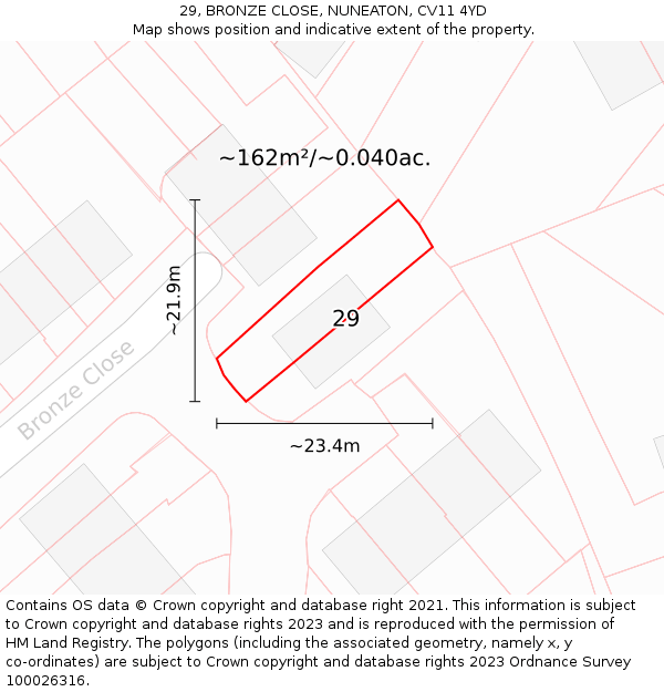 29, BRONZE CLOSE, NUNEATON, CV11 4YD: Plot and title map