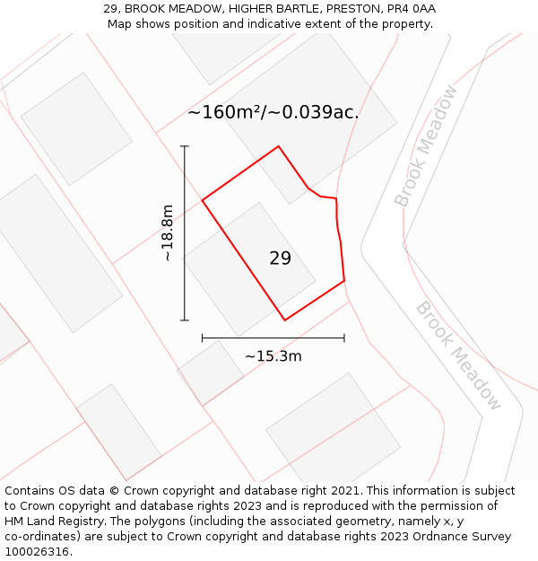 29, BROOK MEADOW, HIGHER BARTLE, PRESTON, PR4 0AA: Plot and title map