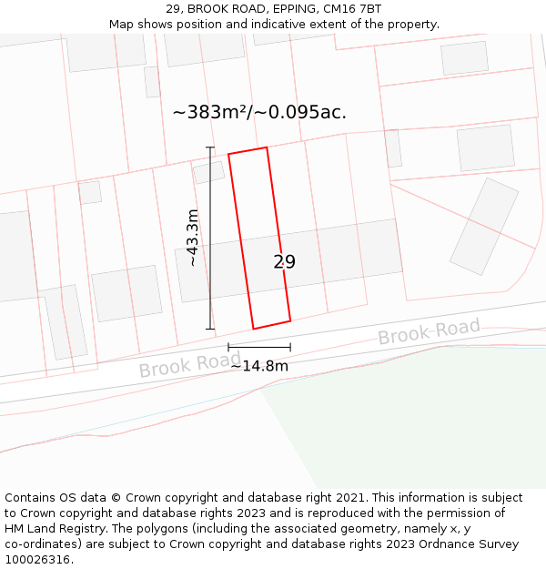 29, BROOK ROAD, EPPING, CM16 7BT: Plot and title map