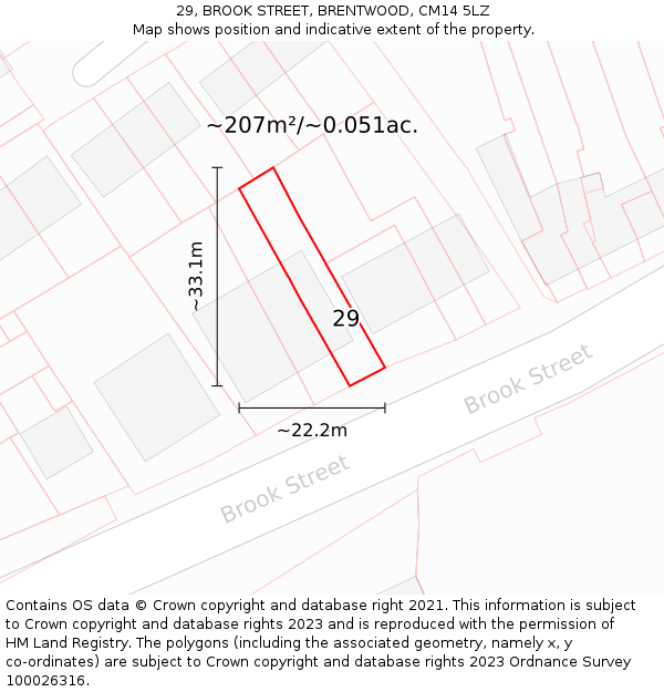 29, BROOK STREET, BRENTWOOD, CM14 5LZ: Plot and title map